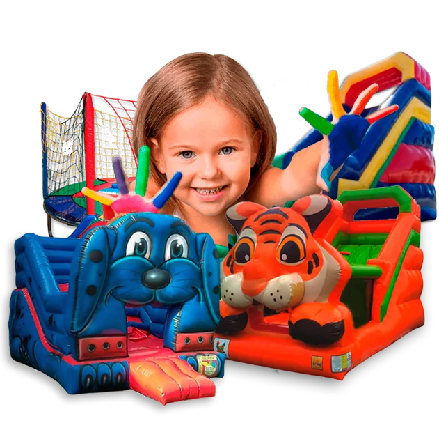 Crianças se divertindo em brinquedos infláveis